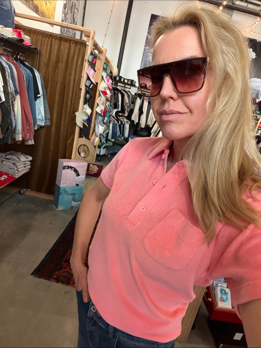 Short-Sleeve Pink Polo Tee with Chest Pocket